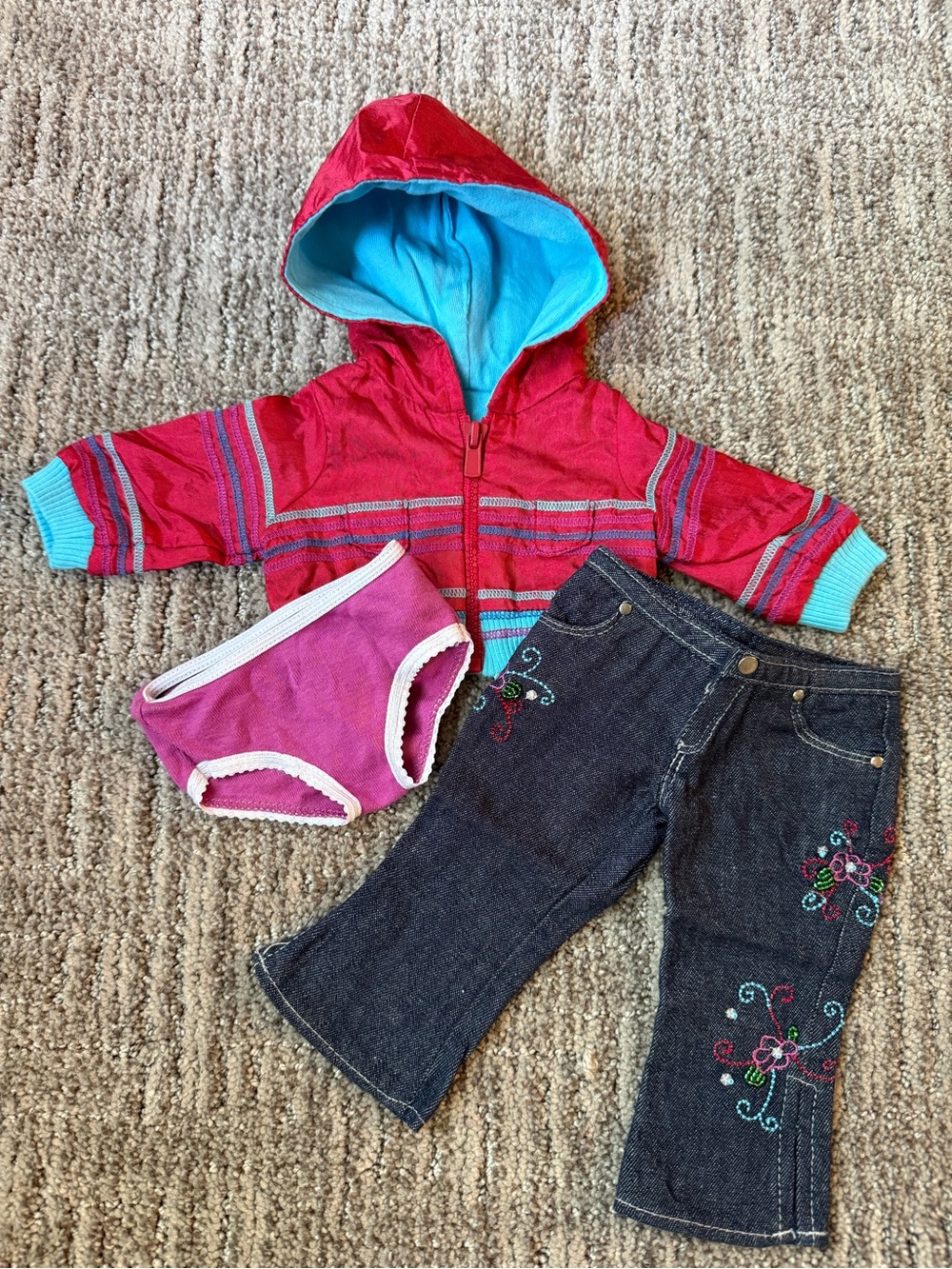 American Girl RETIRED 2004 Ready For Fun Outfit Red and Blue Jacket Jeans Undies